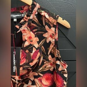NWT- Karl Lagerfeld floral print, ruffle v neck sleeveless blouse, size S